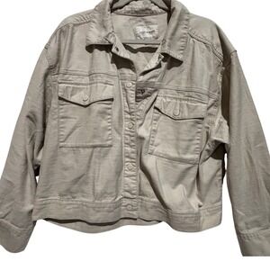 Lucky Brand trucker Jean Jacket Beige tan Soft Boho Women‎ XL capsule cowgirl